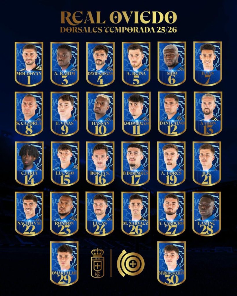 Dorsales oficiales Real Oviedo temporada 25/26