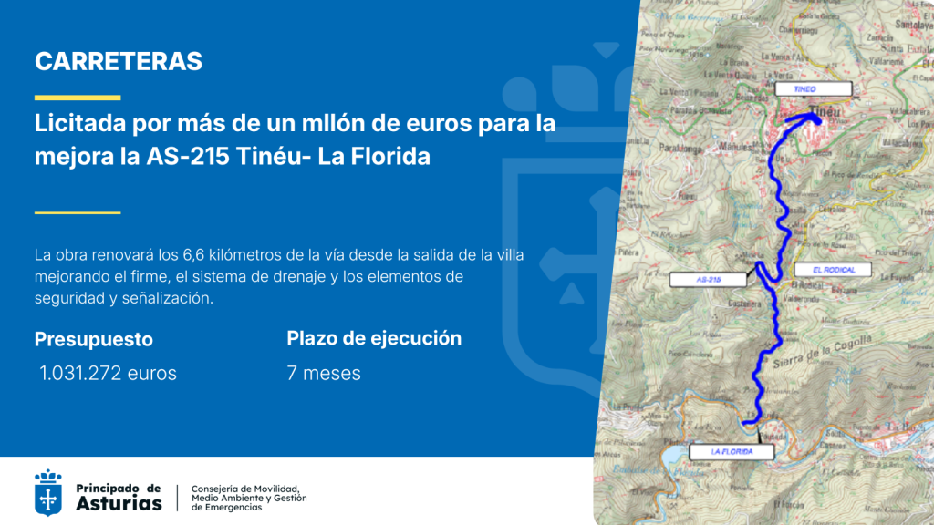 Movilidad invierte más de un millón en renovar la AS215 entre Tinéu y La Florida Movilidad invierte más de un millón en renovar la AS215 entre Tinéu y La Florida