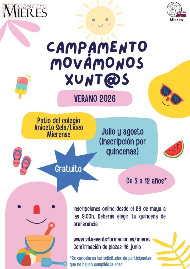 Mieres organiza una nueva edición de “Movámonos Xunt@s”, con 400 plazas, para las vacaciones escolares de verano