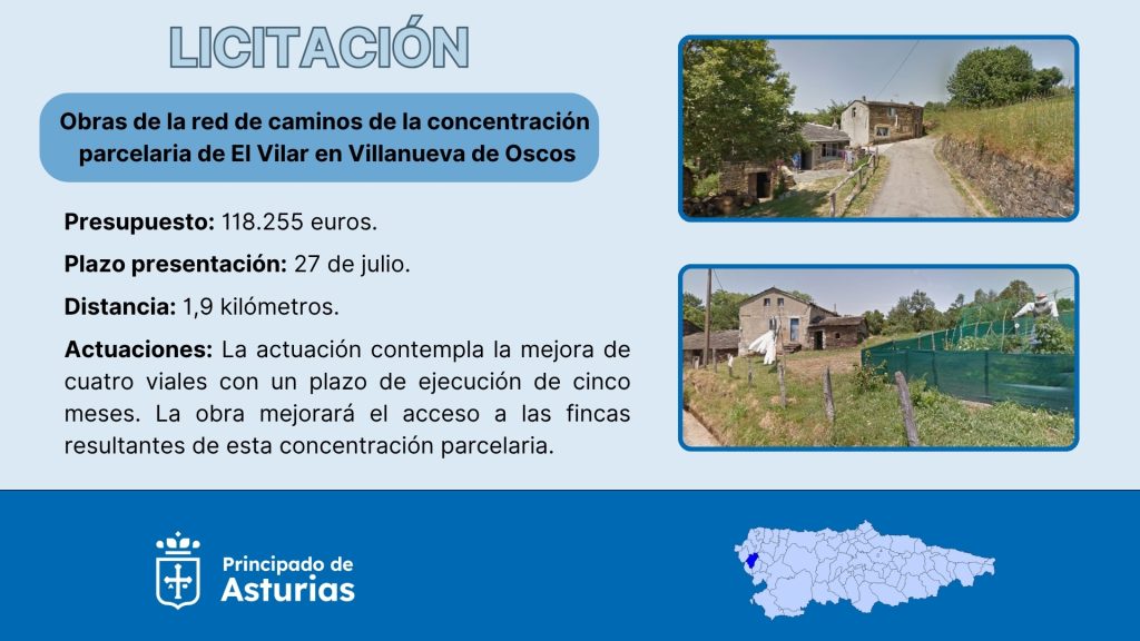 Medio Rural licita por 118.000 euros las obras de la red de caminos de la concentración parcelaria de El Vilar, en Villanueva de Oscos Medio Rural licita por 118.000 euros las obras de la red de caminos de la concentración parcelaria de El Vilar, en Villanueva de Oscos