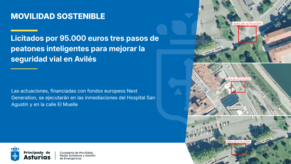 Movilidad invierte 95.000 euros en tres pasos de peatones inteligentes para mejorar la seguridad vial en Avilés Movilidad invierte 95.000 euros en tres pasos de peatones inteligentes para mejorar la seguridad vial en Avilés