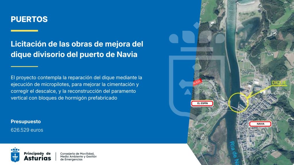 El Gobierno de Asturias licita en 626.000 euros las obras de reparación del dique divisorio del puerto de Navia